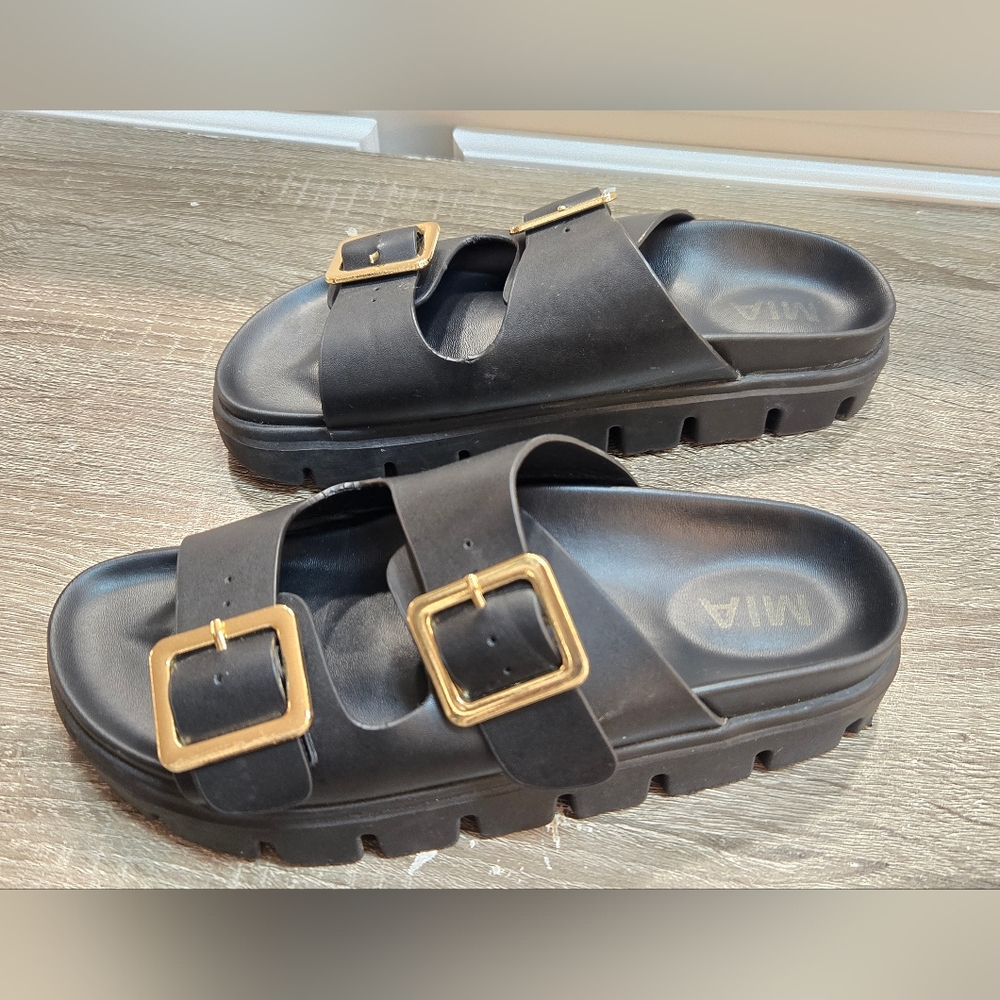 MIA Black Sandals with Gold Buckles - Picture 3 of 10